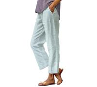 HOOUDO Ladies Linen Trousers Size 22 Summer Loose Palazzo Lounge Pants with Pockets Elastic Waist Wide Leg Boho Trousers Ladies Casual Tracksuit Bottom Joggers