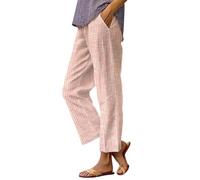 HOOUDO Ladies Linen Trousers Summer Loose Palazzo Lounge Pants with Pockets Elastic Waist Wide Leg Boho Trousers Ladies Casual Tracksuit Bottom Joggers