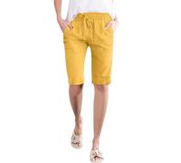 HOOUDO Ladies Running Shorts, Linen Shorts for Women UK Knee Length Summer Cropped Trousers Casual Baggy Drawstring Long Bermuda Ladies Half Length Capri Pants,My Orders UK 2024 Yellow