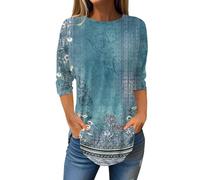 HOOUDO Lightning Deals of The Day Prime Today Women Tops Comfy Loose Fit T Shirts 3/4 Sleeve O Neck Blouses Pattern Button Down Y2k Plus Size for Going Out Gym Tank Streetwear Sky Blue