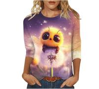 HOOUDO Lightning Deals of The Day Prime Women Bee Kind T Shirt Ladies Bee Blouse T-Shirts Crew Neck 3/4 Sleeve Tunic Top Summer Graphic Tee Loose Casual Blouses for Festival