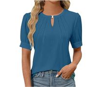 HOOUDO Limited Time Deals of The Day Women’s Blouses Summer Comfy Tops Oversized Button Down Tunic Henley Shirts Office Gym Shirts Polka Dots Simple Clothes Recent Orders Navy