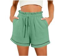 HOOUDO Linen Shorts for Women Summer Casual Shorts High Waisted Beach Hot Pants Loose Drawstring Shorts with Pockets Ladies Plus Size Bottoms Lounge Wear Holiday Essentials for Women Mint Green