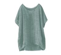 HOOUDO Linen Tops for Women UK Summer Loose Blouses Shirts Half Sleeve Scoop Neck T-Shirts Oversized Lightweight Tunic Top Ladies Casual Tee Shirt Plus Size Lightning Deals Of Today Prime Clearance