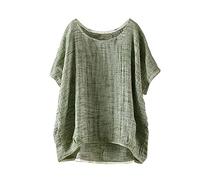 HOOUDO Linen Tops for Women UK Summer Loose Blouses Shirts Half Sleeve Scoop Neck T-Shirts Oversized Lightweight Tunic Top Ladies Casual Tee Shirt Plus Size