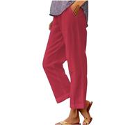 HOOUDO Linen Trousers Womens Petite Summer Cotton Lounge Pants Baggy Printed Boho Trousers Durable Elegant Joggers Elastic Straight Leg Trouser Buy Again My Orders