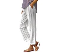 HOOUDO Linen Trousers Womens Petite Summer Loose Palazzo Lounge Pants with Pockets Elastic Waist Wide Leg Boho Trousers Ladies Casual Tracksuit Bottom Joggers