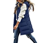HOOUDO Long Puffer Gilets for Women UK Warm Longline Padded Qulited Gilet | Ladies Longline Sleeveless Warm Quilted Vest Jackets Puffy Waistcoat Winter Bodywarmer Casual Outerwear with Pockets