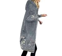 HOOUDO Longline Hoodie for Women UK Zip Up Long Jackets Oversized Fall Winter Zipper Cardigan Fleece Hooded Coat Jumper Knee Length Tunic Hooded Sweatshirts Cheap Coats for Girls