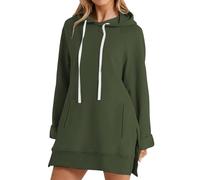 HOOUDO Longline Hoodies for Women UK Oversized Sweatshirt Dress | Plain Casual Long Hoodie Trendy Baggy Pullover Tunic Tops Split Hem Warm Sweatshirts Dress with Pockets Cute Jumpers