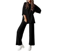HOOUDO Lounge Wear Sets for Women UK Half Sleeve Swing Tunic Tops and Wide Leg Long Pants Co Ord Sets Ladies Soft Comfy Pajamas Set Summer 2 Piece Outfits Tracksuit with Pockets