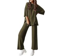 HOOUDO Lounge Wear Sets for Women UK Half Sleeve Swing Tunic Tops and Wide Leg Long Pants Co Ord Sets Ladies Soft Comfy Pajamas Set Summer 2 Piece Outfits Tracksuit with Pockets