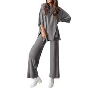 HOOUDO Lounge Wear Sets for Women UK Half Sleeve Swing Tunic Tops and Wide Leg Long Pants Co Ord Sets Ladies Soft Comfy Pajamas Set Summer 2 Piece Outfits Tracksuit with Pockets