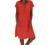 HOOUDO Maxi Dresses for Women UK Hide Tummy, Linen Summer Dresses for Women UK Casual V Neck Midi Dress Short Sleeve A-line Sundress Ladies Tunic Beach Sundresses,My Orders UK 2025 Wine