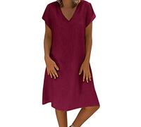 HOOUDO Maxi Dresses for Women UK Plus Size, Linen Summer Dresses for Women UK Casual V Neck Midi Dress Short Sleeve A-line Sundress Ladies Tunic Beach Sundresses,My Orders UK Purple