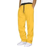 HOOUDO Men Sandals Clearance Men’s Summer Trousers Comfortable Loose-Fit Bottom with Pockets Linen Workwear Bottom Elasticated Waist Baggy Combat Trousers Business Home Outdoor Yoga Pants Yellow