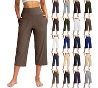 HOOUDO Must Haves for Teen Girls Women's Capri Yoga Pants Stretchy 3/4 Length Joggers Sweatpants Cotton Cropped Sports Pants Plus Size Summer Trousers Tracksuit Bottoms Holiday Essentials for Women
