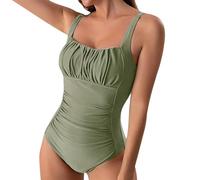 HOOUDO One Piece Swimming Costume Women Tummy Control Push Up Swimsuit Halter V Neck Padded Modest Swimwear Square Neck Ruched Monokinis