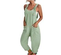 HOOUDO Petite Jumpsuits for Women Linen Dungarees for Women UK Summer Casual Sleeveless Rompers Loose Adjustable Strappy Short Overalls Jumpsuits with Pockets My Orders