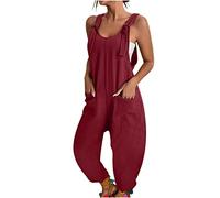 HOOUDO Petite Jumpsuits Linen Dungarees for Women UK Summer Casual Sleeveless Rompers Loose Adjustable Strappy Short Overalls Jumpsuits with Pockets My Orders UK 2025