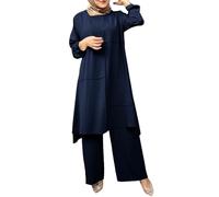 HOOUDO Prayer Clothes for Women Plus Size Batwing Long Sleeve Muslim Robes Full Cover Stretchy Islamic Wear for Eid Ramadan Middle East Plain Kaftan Indian Clothes Women Blue