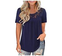HOOUDO Prime Same Day and Overnight Items Women’s Summer Tops 2025 Baggy T Shirts 3/4 Sleeve Halter Neck Blouses Floral Printed Button Up Comfortable Plus Size for Work Workout Tank Shirt Navy