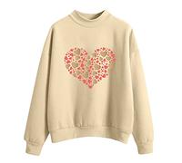 HOOUDO Pullover Sweatshirt for Women Long-Sleeved Round-Neck Fall Winter Sweat Tops Cartoon Novelty T Shirt Dressy Comfortable Tunic Shirts Loose Fit Clothes for Ladies Beige