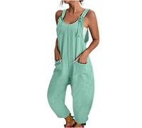 HOOUDO Romper Dress for Women Linen Dungarees for Women UK Summer Casual Sleeveless Rompers Loose Adjustable Strappy Short Overalls Jumpsuits with Pockets My Orders UK 2024