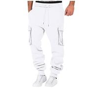 HOOUDO Sale Items Under 10 Pounds Men’s Trousers Comfort Loose Fit Dress Pants Drawstring Military Workwear Bottom Lightweight High Waist Cargo Trousers Business Casual Camping Yoga Pants White