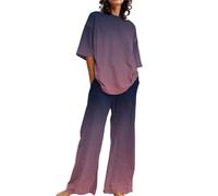 HOOUDO Senior Deals Of The Day Lounge Set for Women Summer 2 Piece Outfits T-Shirt Solid Cotton Linen Tops and Pants Tracksuits Cotton Linen Sleepwear Active Activewear Comfy Sweatshirt