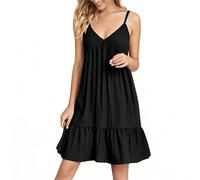 HOOUDO Shift Dresses for Women UK Summer Dresses for Women Sleeveless V Neck Beach Dress Adjustable Strap Knee Length Sundresses Loose Ruffled Hem Tank Sundress,Buy Again My Orders A Black