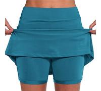 HOOUDO Short Leggings for Women UK Summer 2 in 1 Running Shorts with Pockets High Waisted Quick Dry Tennis Skirts Lightweight Gym Workout Yoga Cycling Jogging Biker Shorts Green