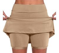 HOOUDO Short Leggings for Women UK Summer 2 in 1 Running Shorts with Pockets High Waisted Quick Dry Tennis Skirts Lightweight Gym Workout Yoga Cycling Jogging Biker Shorts Khaki