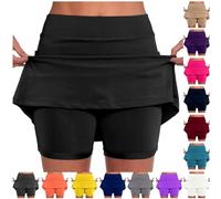 HOOUDO Short Leggings for Women UK Summer 2 in 1 Running Shorts with Pockets High Waisted Quick Dry Tennis Skirts Lightweight Gym Workout Yoga Cycling Jogging Biker Shorts Black