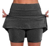 HOOUDO Short Leggings for Women UK Summer 2 in 1 Running Shorts with Pockets High Waisted Quick Dry Tennis Skirts Lightweight Gym Workout Yoga Cycling Jogging Biker Shorts Dark Gray