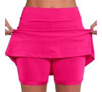 HOOUDO Short Leggings for Women UK Summer 2 in 1 Running Shorts with Pockets High Waisted Quick Dry Tennis Skirts Lightweight Gym Workout Yoga Cycling Jogging Biker Shorts Hot Pink
