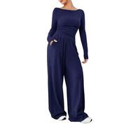HOOUDO Skims Dupe Lounge Wear Set for Women - Soft Stretchy Tracksuit Set - Ladies 2 Piece Outfits - Crop Tops & Wide Leg Trousers