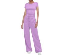 HOOUDO Skims Dupe Lounge Wear Sets for Women UK Soft Stretchy Tracksuit Set Ladies 2 Piece Outfits Crop Tops Drawstring Wide Leg Trousers Co Ord Sets Streetwear Lounge Set Pyjamas