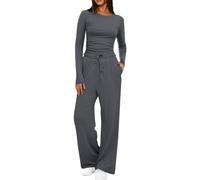 HOOUDO Skims Dupe Lounge Wear Sets for Women UK Soft Stretchy Tracksuit Set Ladies 2 Piece Outfits Crop Tops Drawstring Wide Leg Trousers Co Ord Sets Streetwear Lounge Set Pyjamas