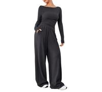 HOOUDO Skims Lounge Wear Sets Women Soft Stretchy Tracksuit Sets Ladies 2 Piece Outfits Crop Tops Wide Leg Pyjamas