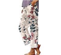 HOOUDO Striped Linen Trousers Womens Summer Loose Palazzo Lounge Pants with Pockets Elastic Waist Wide Leg Boho Trousers Ladies Casual Tracksuit Bottom Joggers