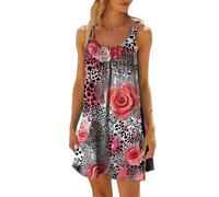 HOOUDO Summer Beach Dresses for Women UK Tropical Hawaii Floral Dress Stretch Strap Boho Swing Sundress Ladies Sleeveless Tank Beach Cover Ups Beachwear Plus Size A Pink