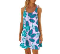 HOOUDO Summer Beach Dresses for Women UK Tropical Hawaii Floral Dress Stretch Strap Boho Swing Sundress Ladies Sleeveless Tank Beach Cover Ups Beachwear Plus Size