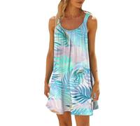 HOOUDO Summer Beach Dresses for Women UK Tropical Hawaii Floral Dress Stretch Strap Boho Swing Sundress Ladies Sleeveless Tank Beach Cover Ups Beachwear Plus Size