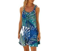 HOOUDO Summer Beach Dresses for Women UK Tropical Hawaii Floral Dress Stretch Strap Boho Swing Sundress Ladies Sleeveless Tank Beach Cover Ups Beachwear Plus Size