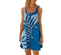 HOOUDO Summer Beach Dresses for Women UK Tropical Hawaii Floral Dress Stretch Strap Boho Swing Sundress Ladies Sleeveless Tank Beach Cover Ups Beachwear Plus Size
