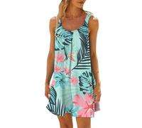 HOOUDO Summer Beach Dresses for Women UK Tropical Hawaii Floral Dress Stretch Strap Boho Swing Sundress Ladies Sleeveless Tank Beach Cover Ups Beachwear Plus Size