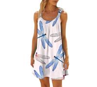HOOUDO Summer Beach Dresses for Women UK Tropical Hawaii Floral Dress Stretch Strap Boho Swing Sundress Ladies Sleeveless Tank Beach Cover Ups Beachwear Plus Size