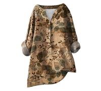 HOOUDO Summer Deals Summer Linen Tops for Women UK Long Sleeve V Neck Blouses Shirts Loose Casual Tunic Top Tee Ladies Button Down T-Shirt Pullover Plus Size