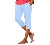 HOOUDO Summer Leggings for Women UK Ladies Summer High Waist Tummy Control Yoga Pants Plus Size Stretchy Cropped Trousers 3/4 Length Pusher Clothes Shorts My Orders Light Blue
